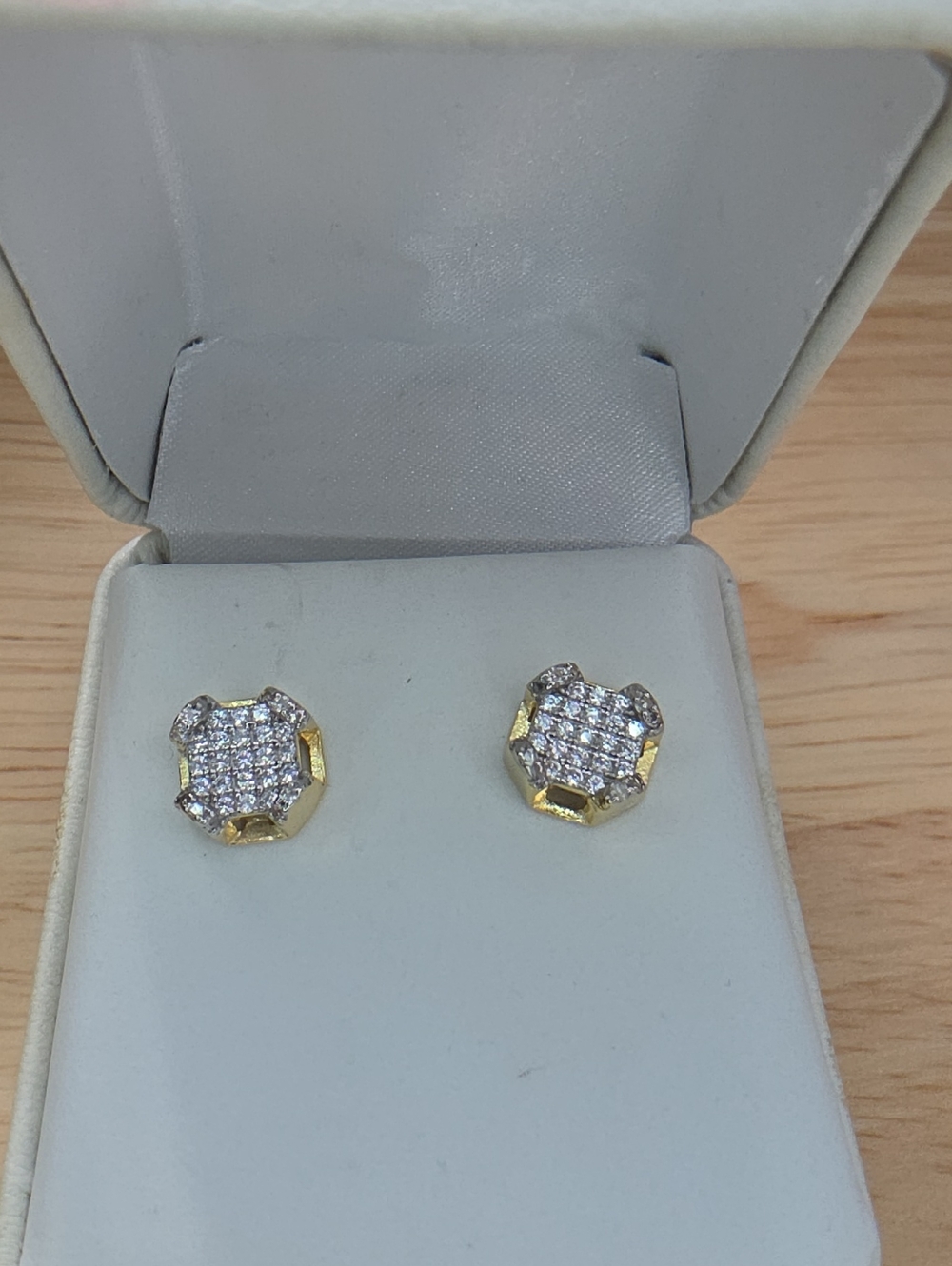 Gold and Silver Pavé Crystal Stud Earrings Sterling Silver 925 #7